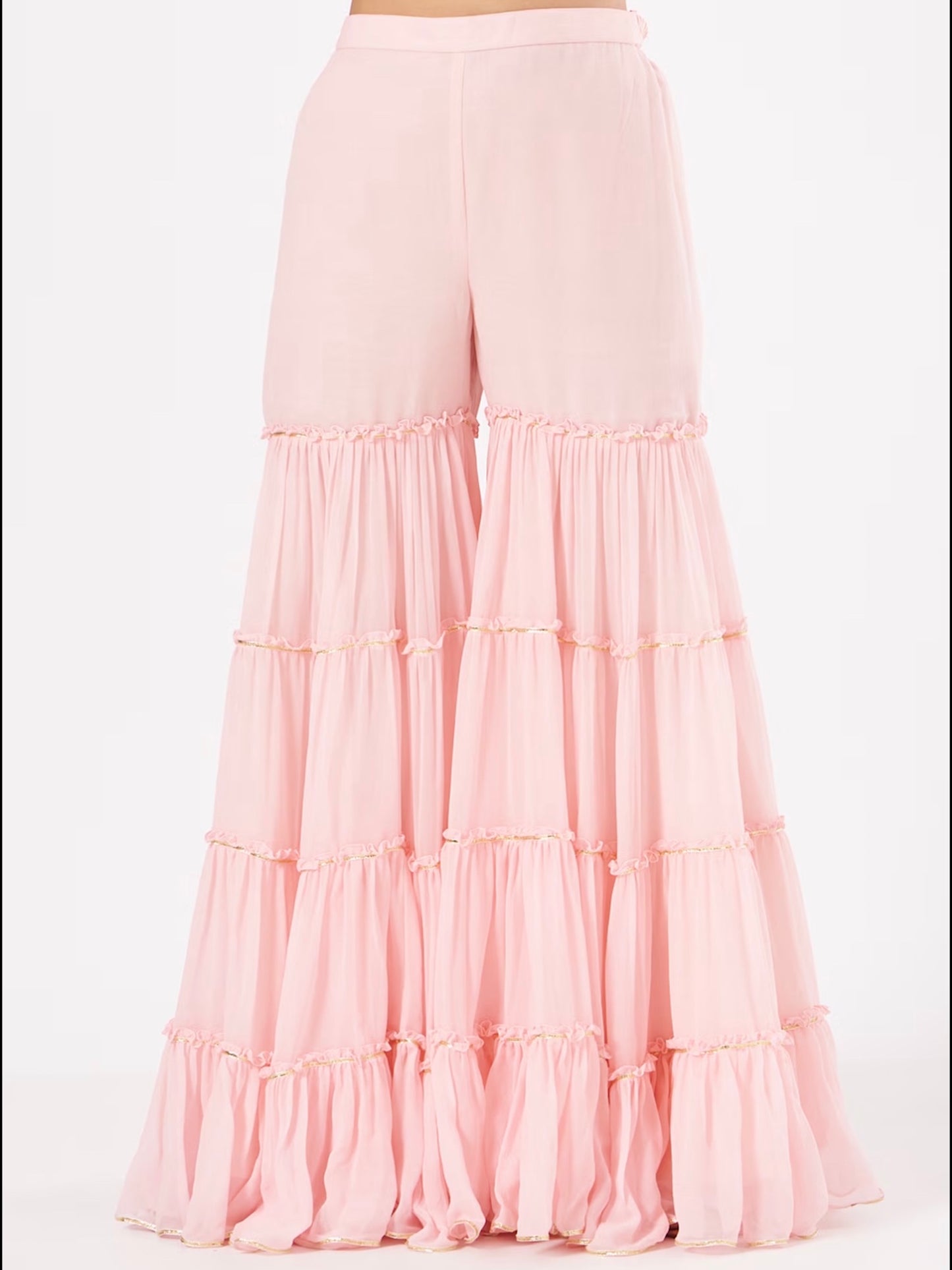 PINK CHIKANKARI FRILL SHARARA SET