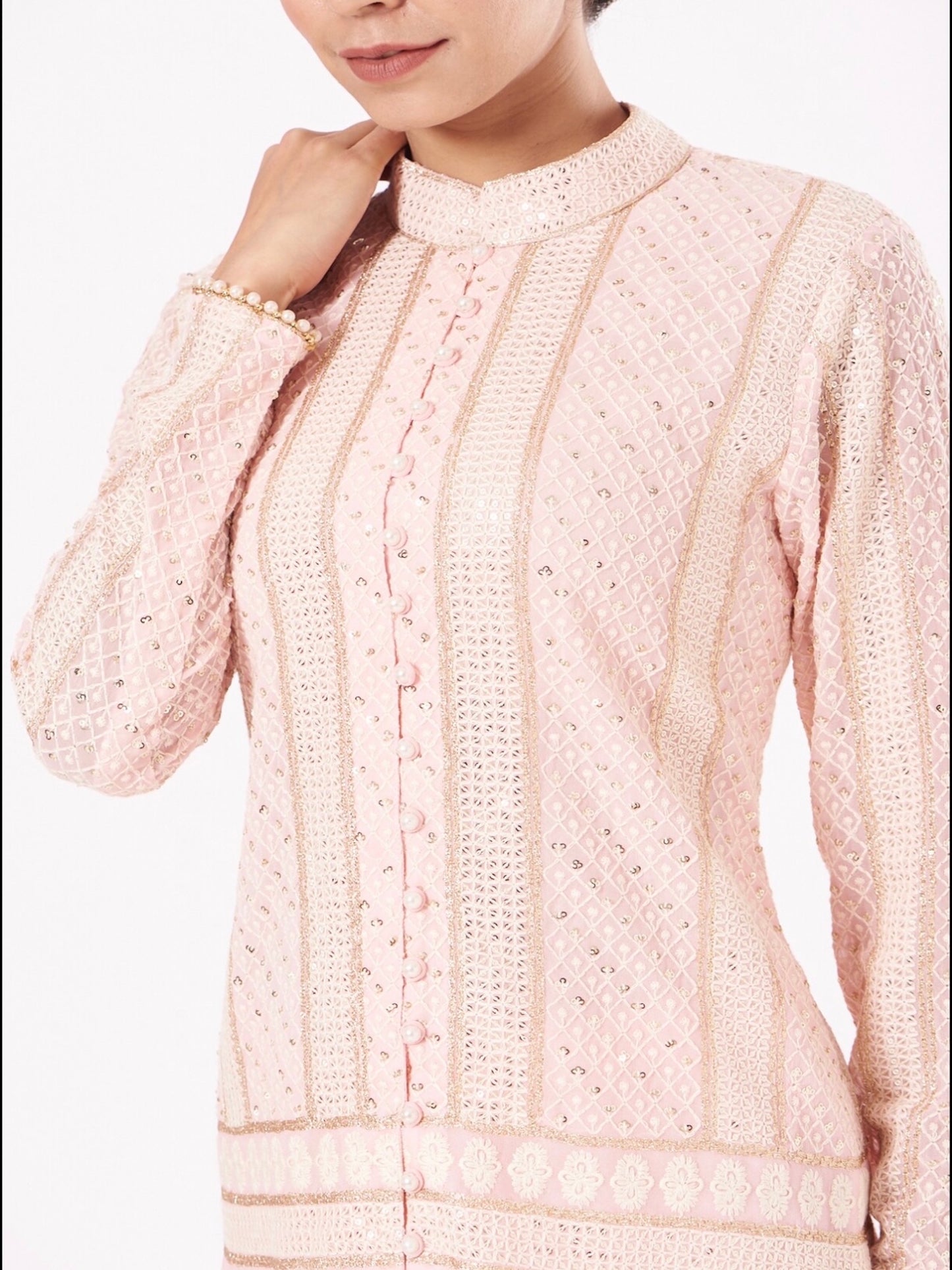 PINK CHIKANKARI FRILL SHARARA SET