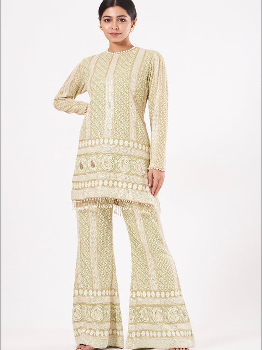 GREEN CHIKANKARI COORD SET