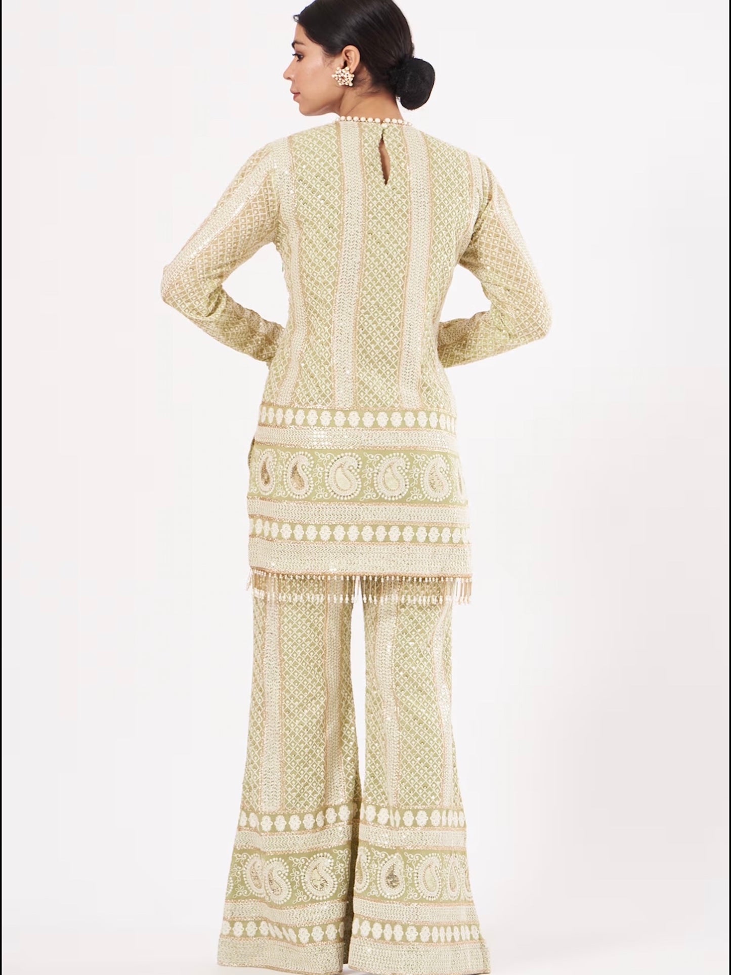 GREEN CHIKANKARI COORD SET