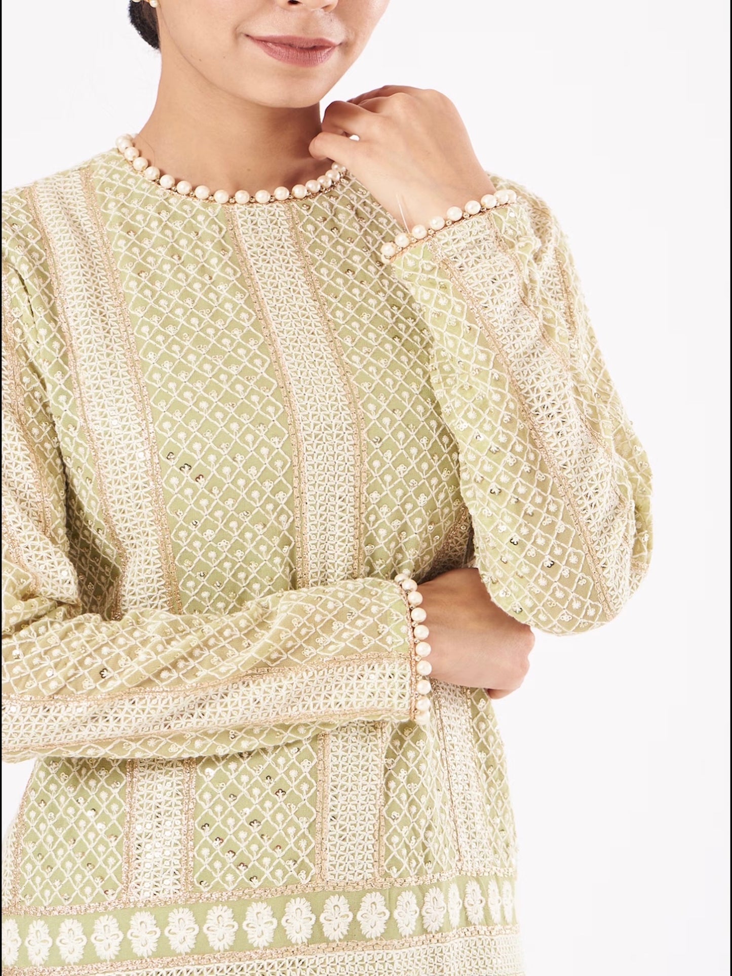 GREEN CHIKANKARI COORD SET