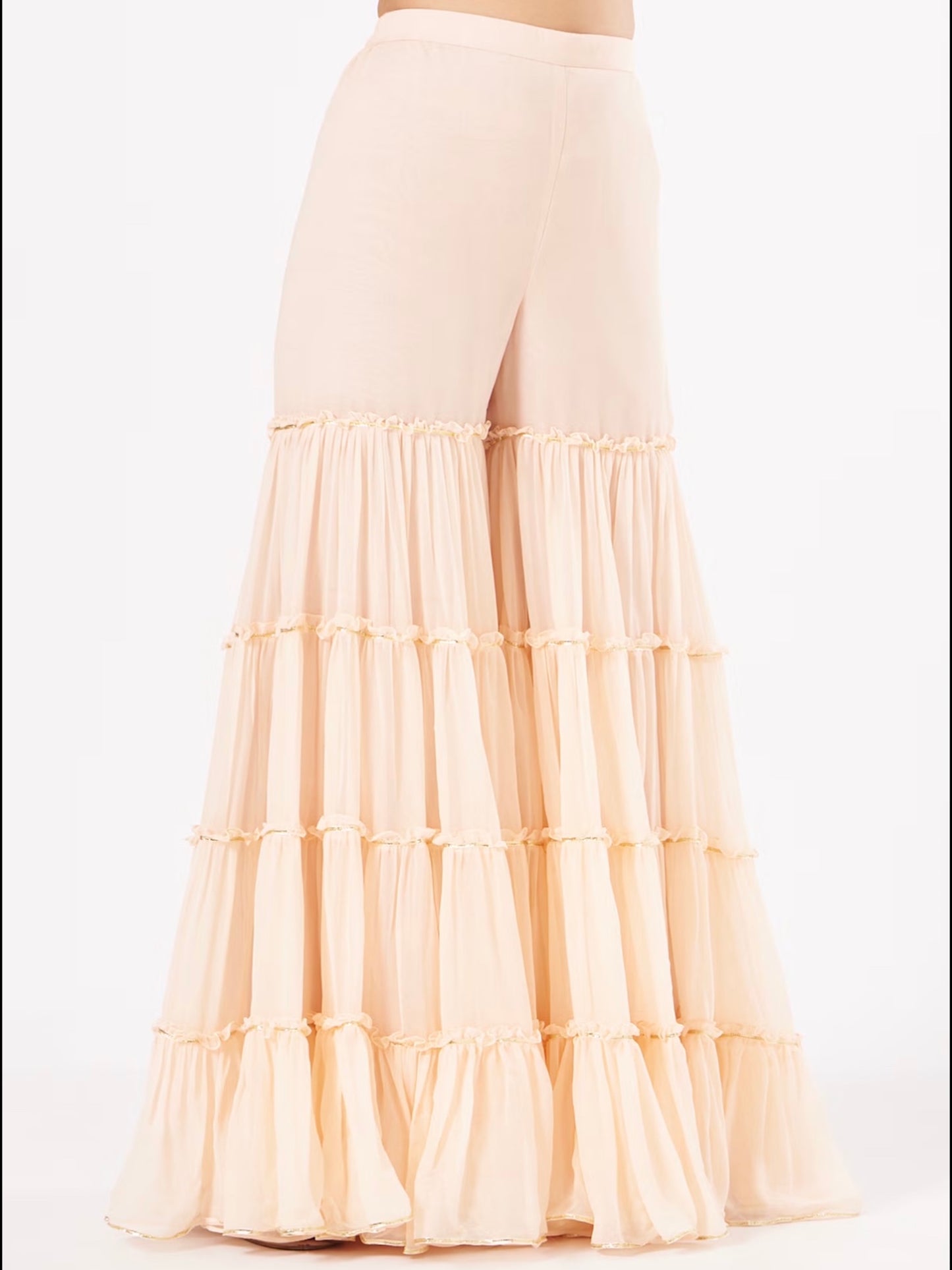 BEIGE CHIKANKARI FRILL SHARARA SET