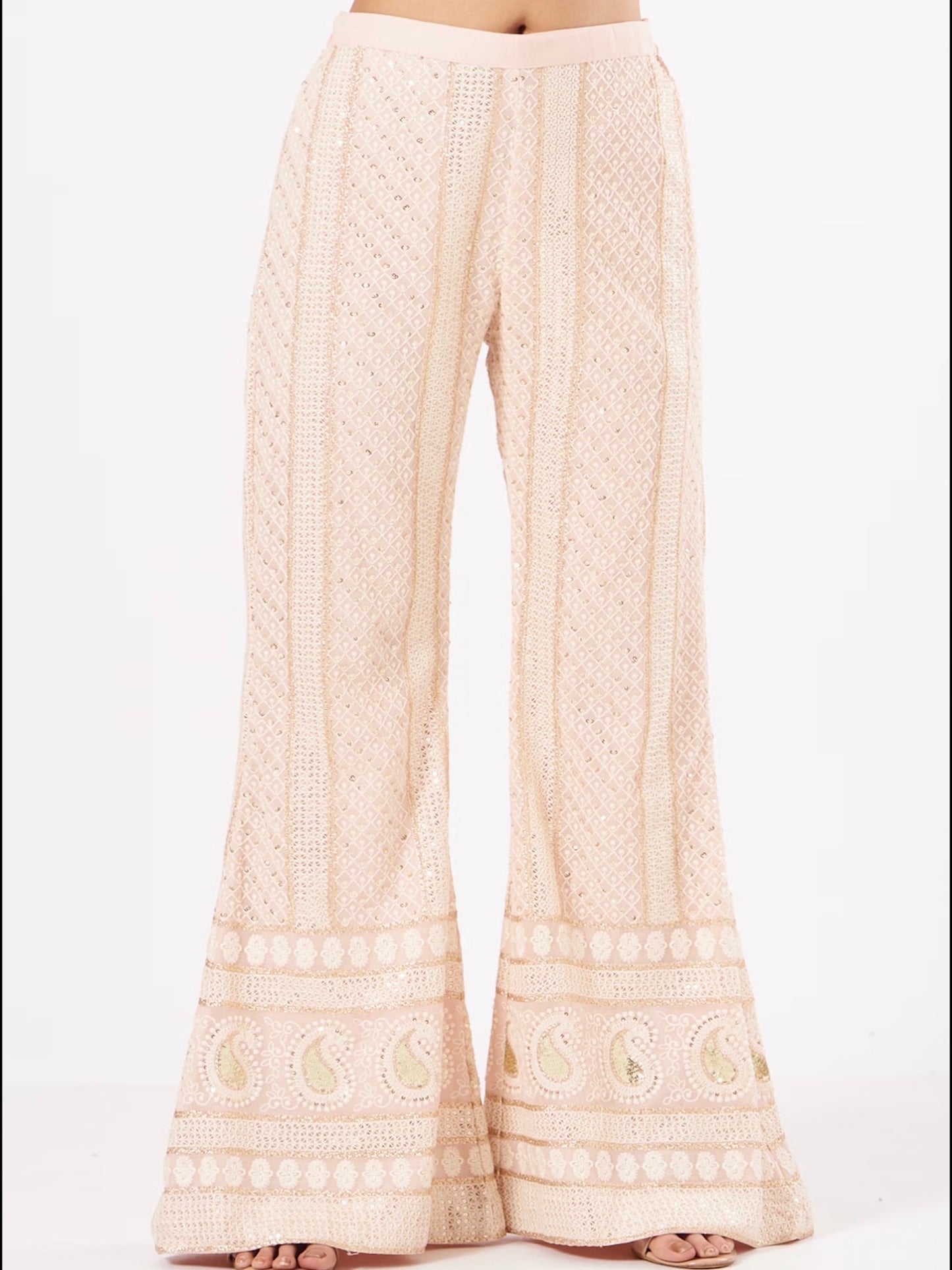 PEACH CHIKANKARI PEPLUM COORD SET