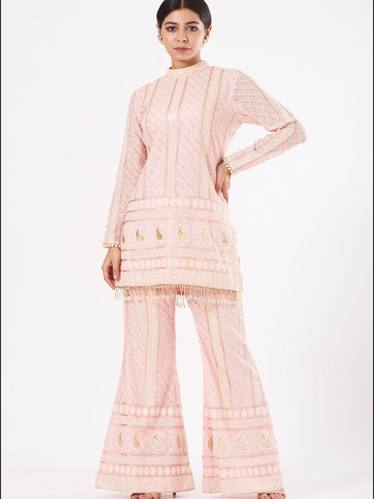 PINK CHIKANKARI COORD SET