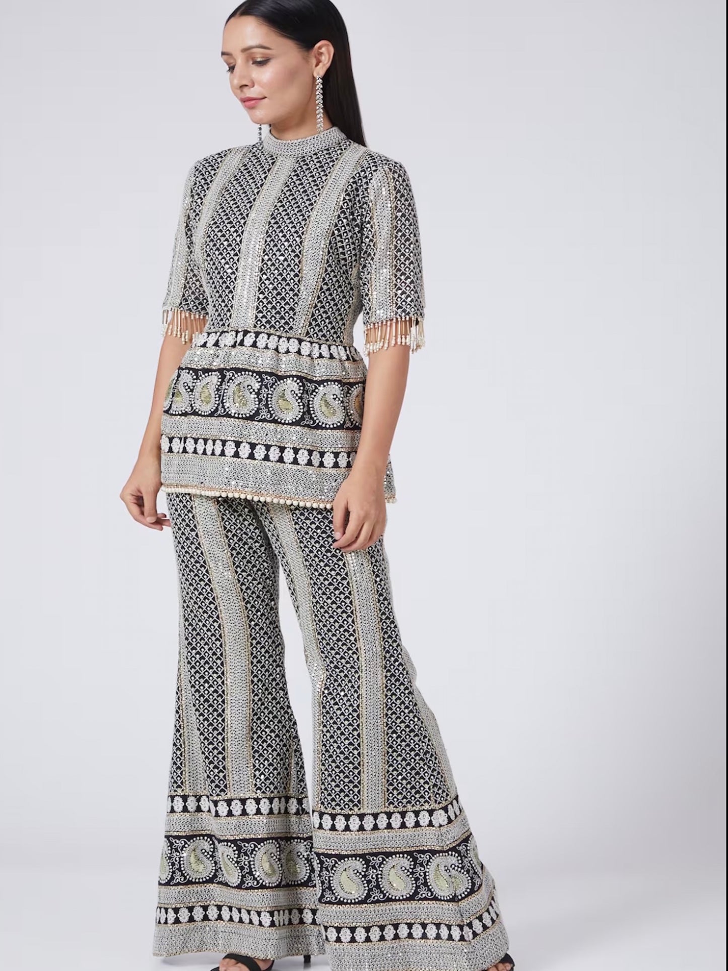 BLACK CHIKANKARI PEPLUM COORD SET