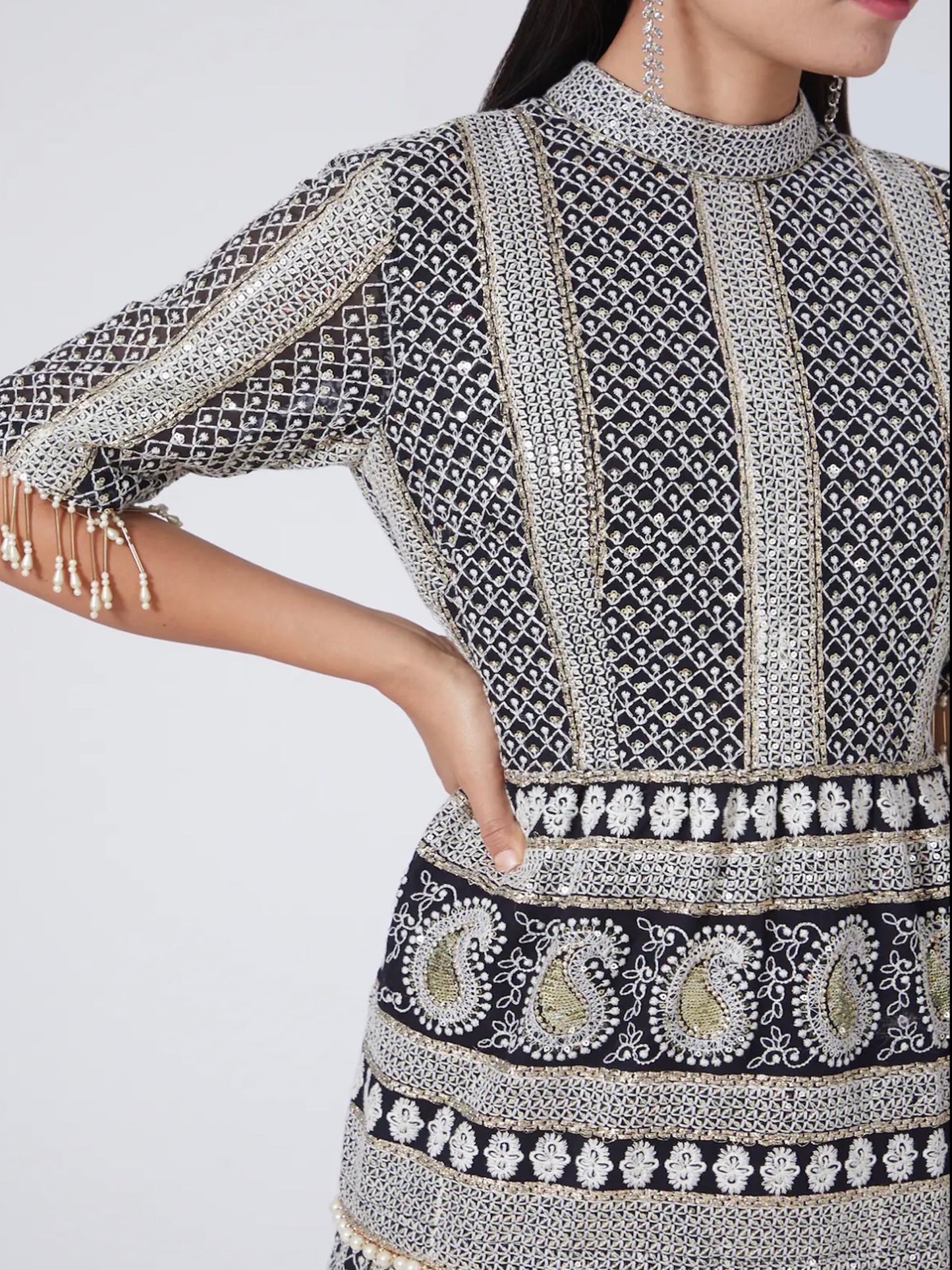 BLACK CHIKANKARI PEPLUM COORD SET