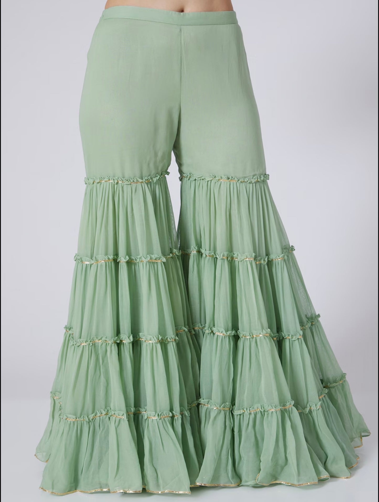 LIME GREEN CHIKANKARI FRILL SHARARA SET