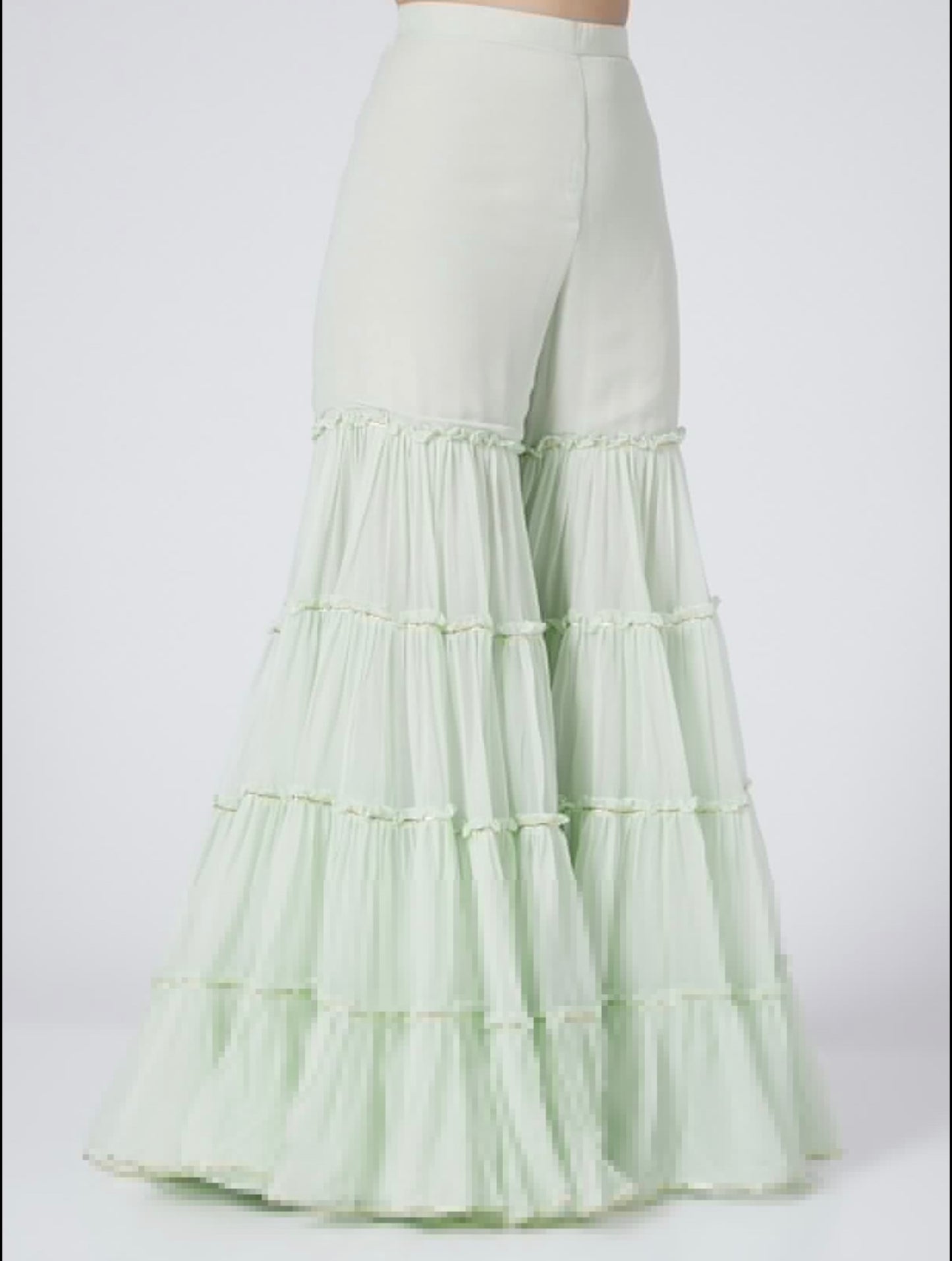 MINT GREEN CHIKANKARI FRILL SHARARA SET