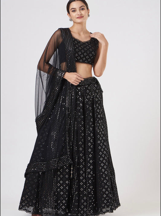 BLACK MIRROR WORK LEHENGA SET