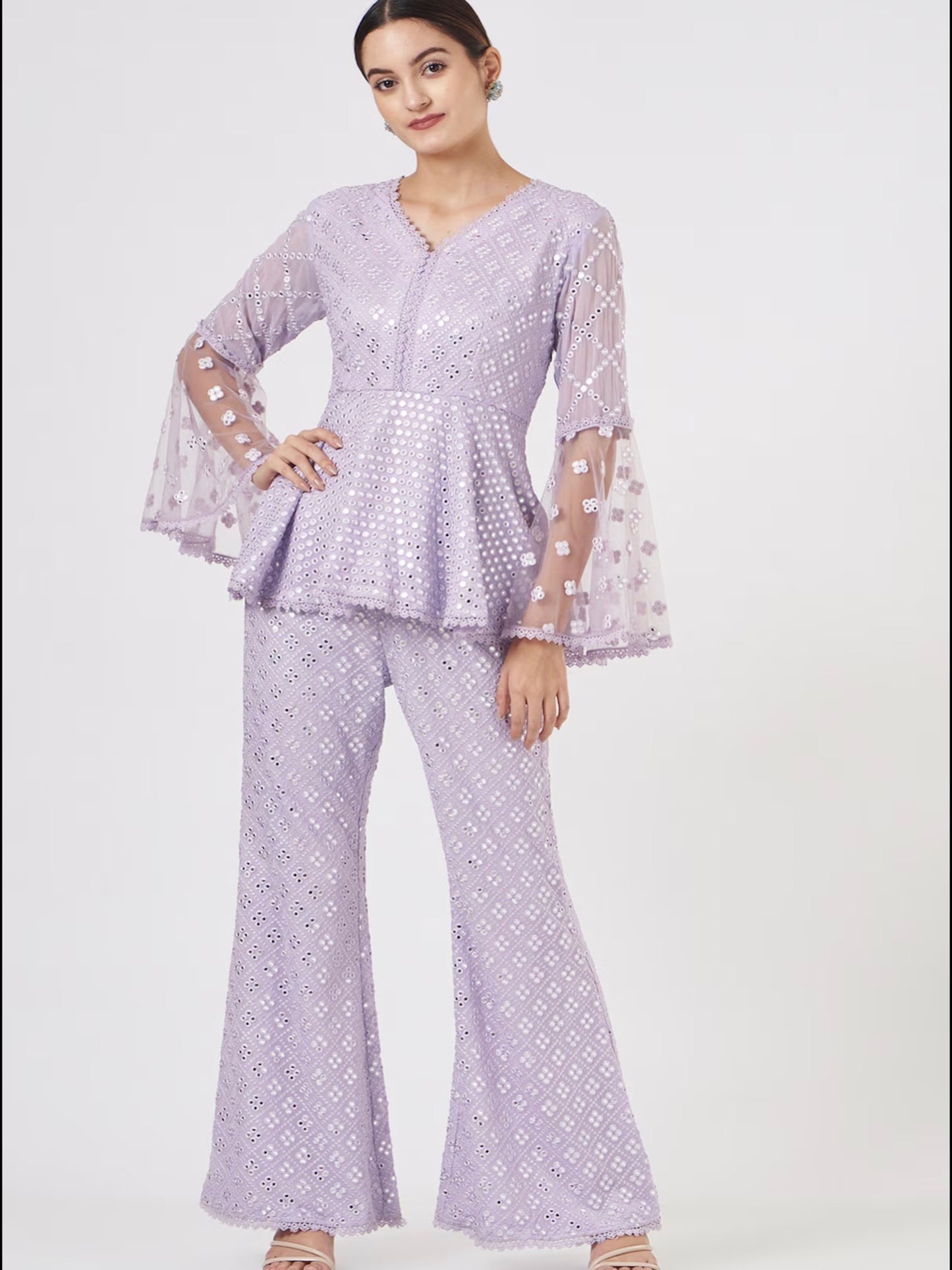 LAVENDER MIRROR WORK PEPLUM COORD SET