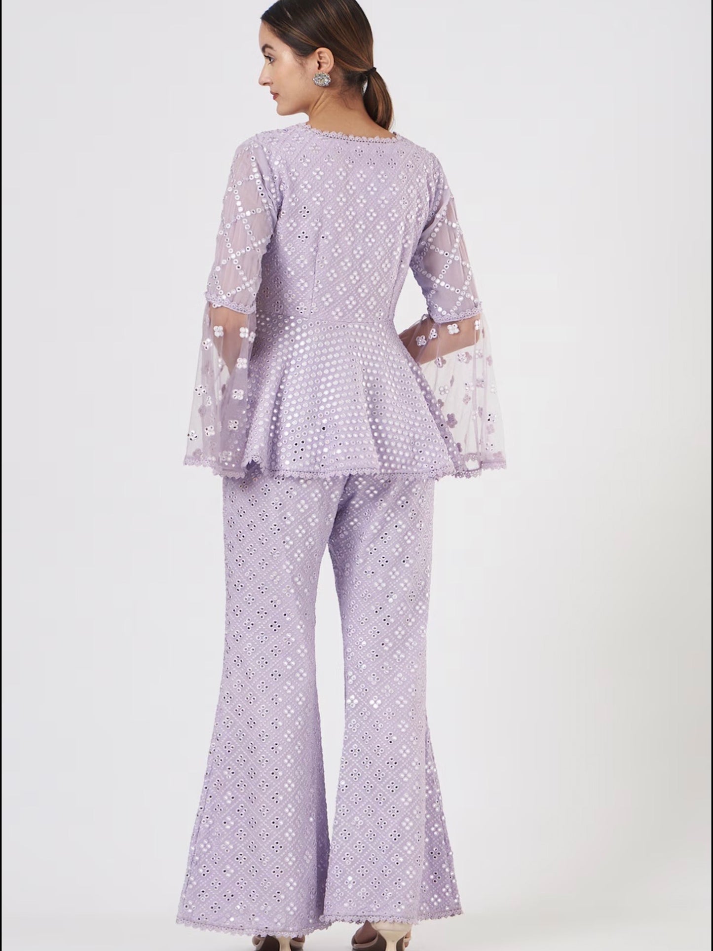 LAVENDER MIRROR WORK PEPLUM COORD SET