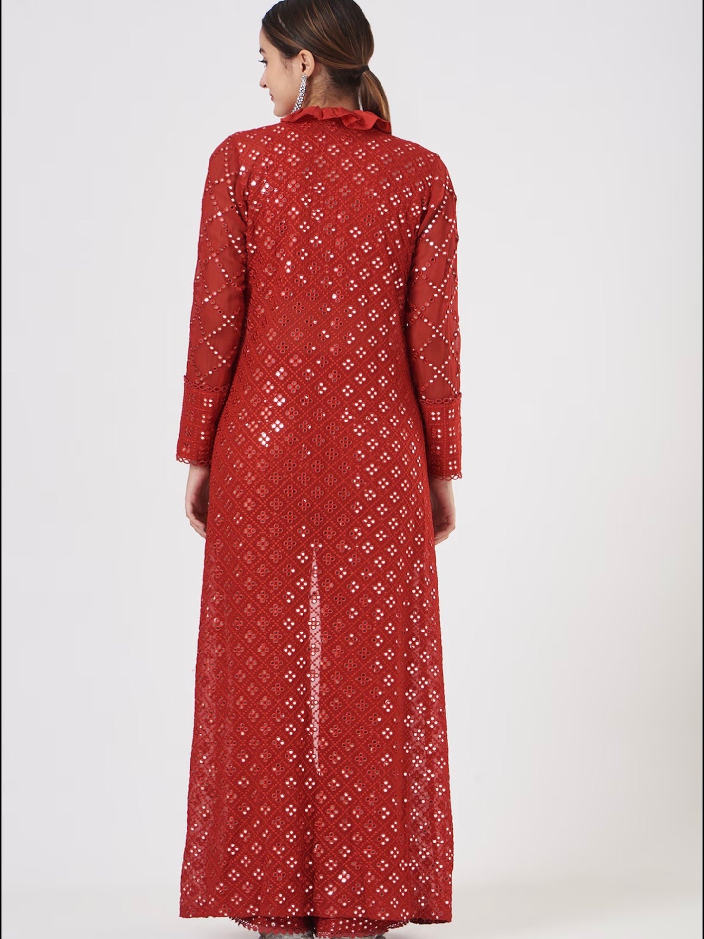 RED MIRROR WORK JACKET SET