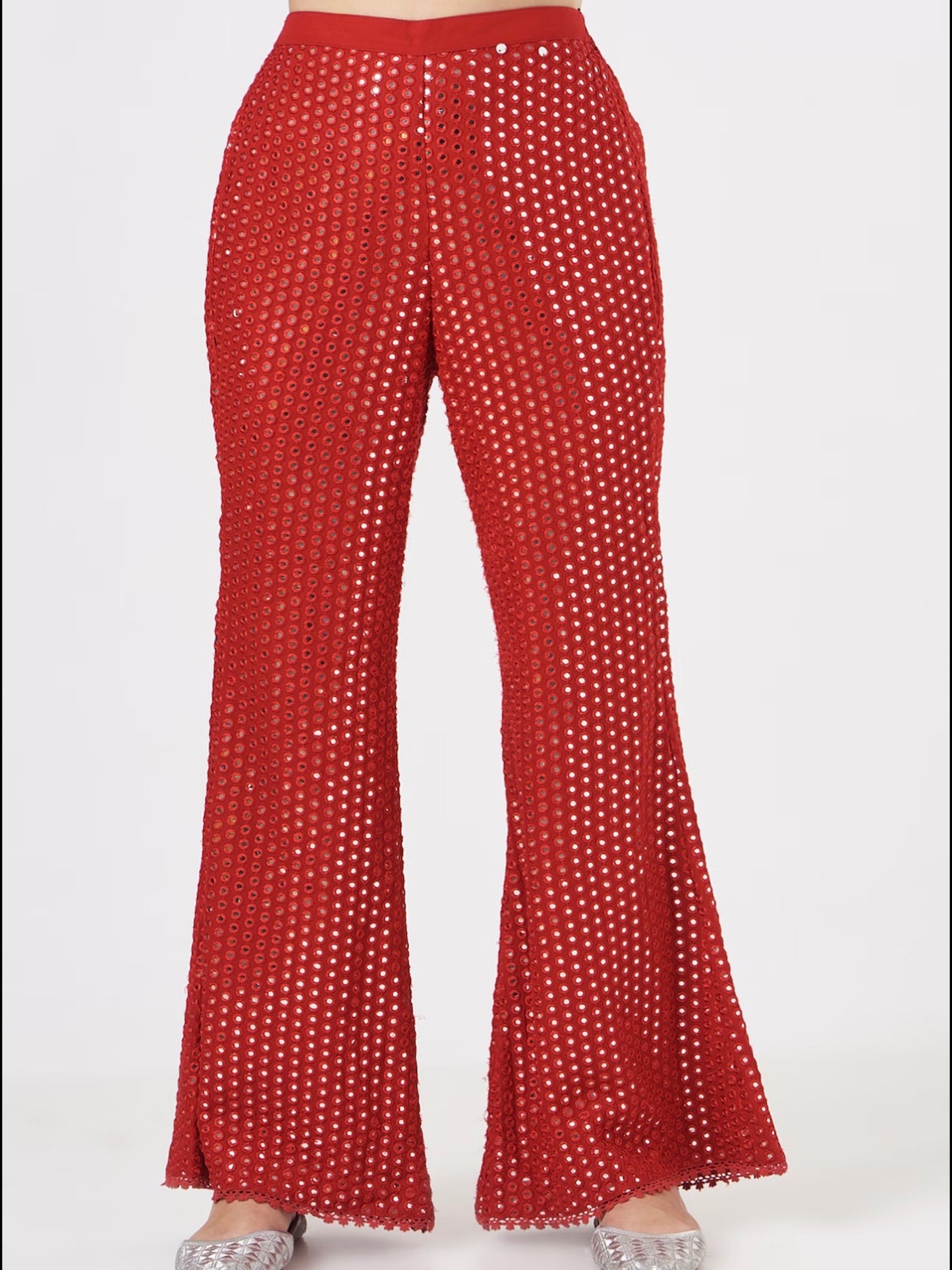 RED MIRROR WORK JACKET SET