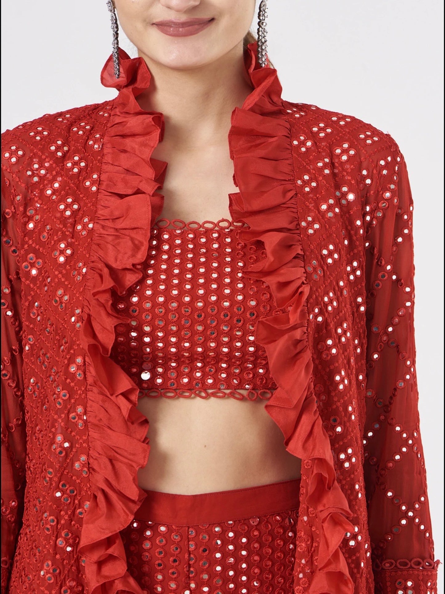 RED MIRROR WORK JACKET SET