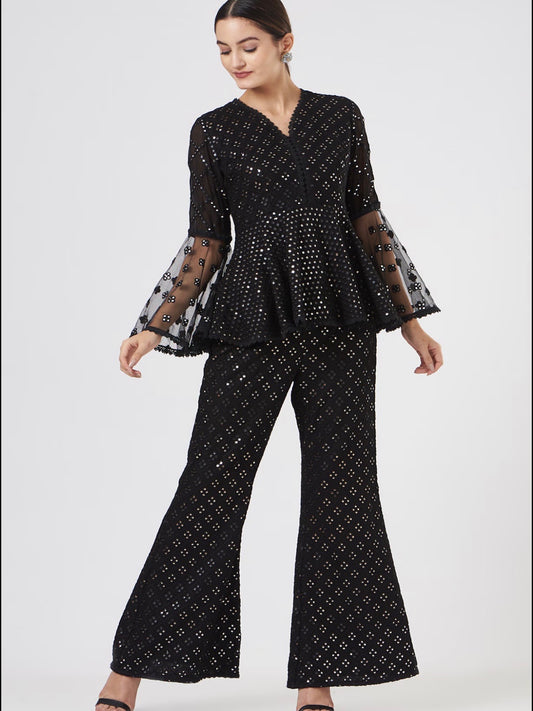 BLACK MIRROR WORK PEPLUM SET