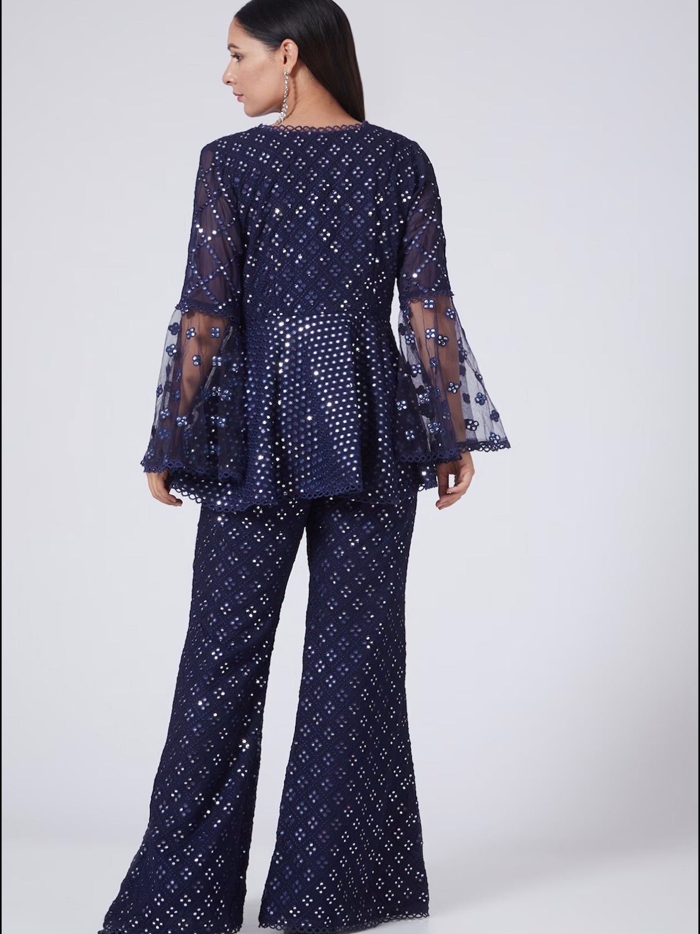 NAVY BLUE MIRROR WORK PEPLUM COORD SET
