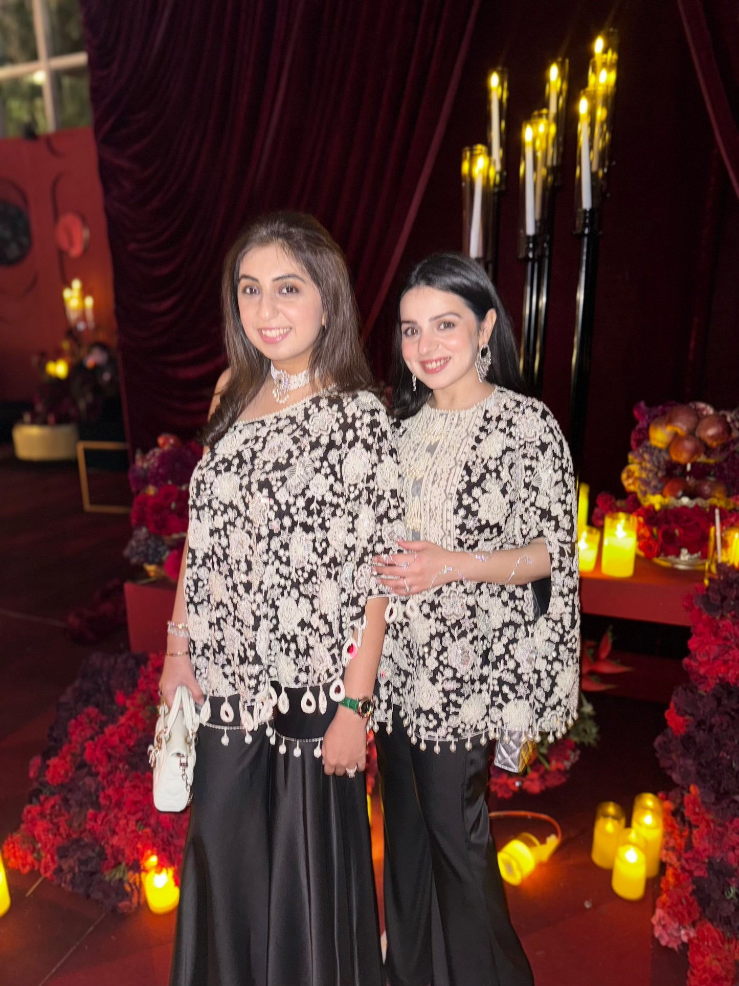 TANYA NARANG IN BLACK PEARL WORK CAPE SET WITH NECK EMBROIDERY