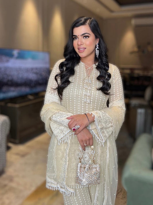 BEIGE CHIKANKARI COORD SET WITH DUPATTA