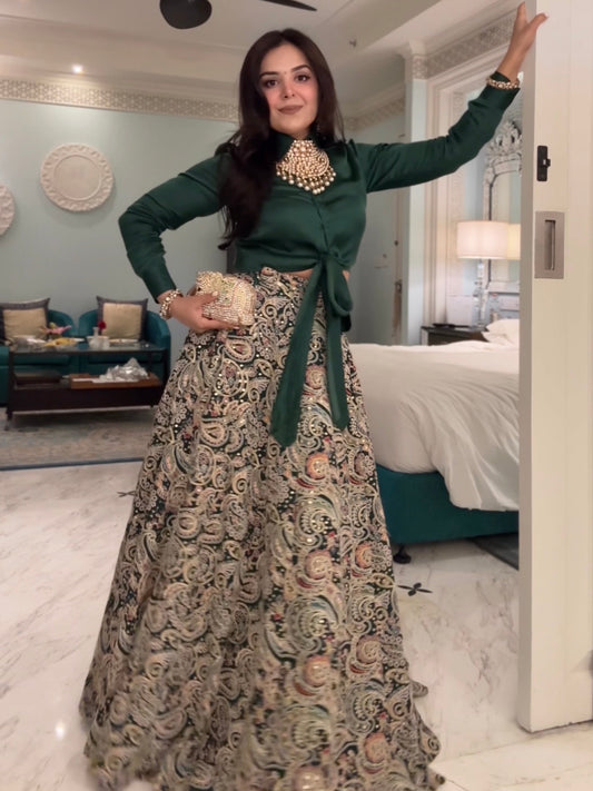 DANIKA GOYAL IN GREEN MULTI COLOR EMBROIDERED LEHENGA SHIRT SET