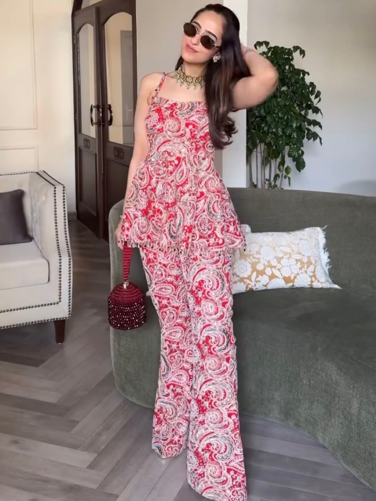 SMRIDHI OBEROI IN RED MULTI COLOR EMBROIDERED PEPLUM SET