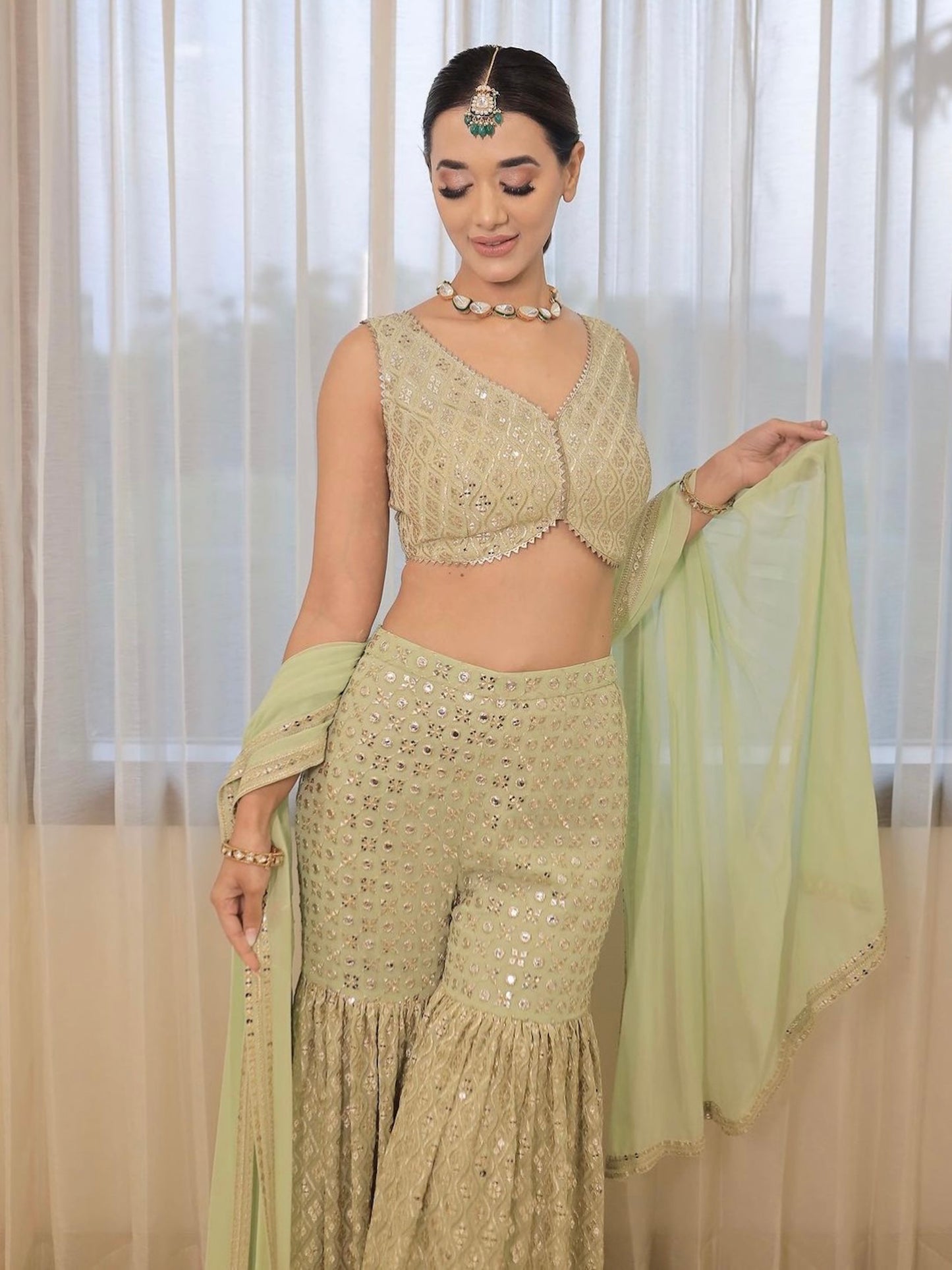 DEEKSHA MISHRA IN GREEN ZARI & SEQUIN GARARA SET
