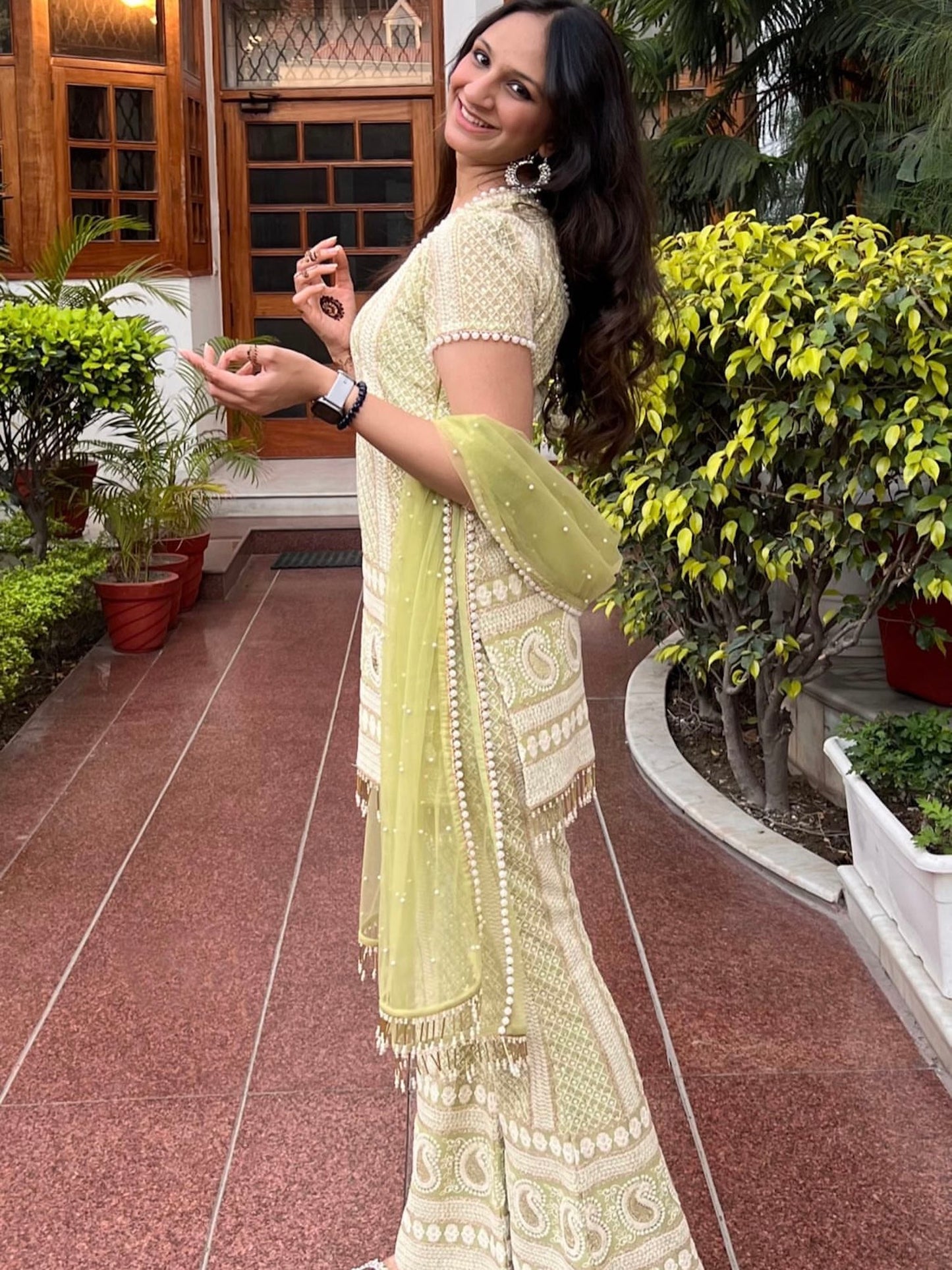 GREEN CHIKANKARI COORD SET