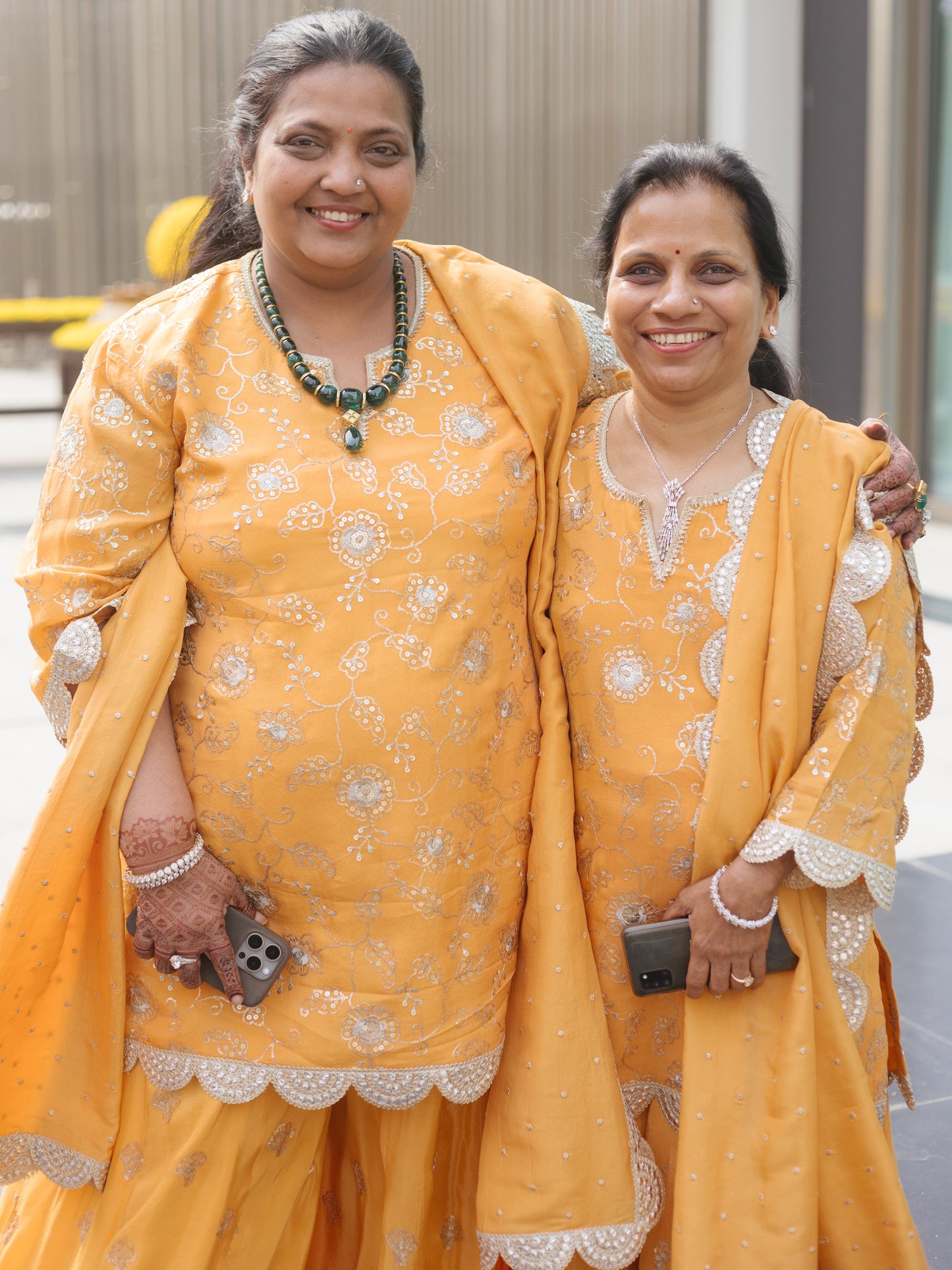 FAMILY IN ORANGE TISSUE SHARARA SET