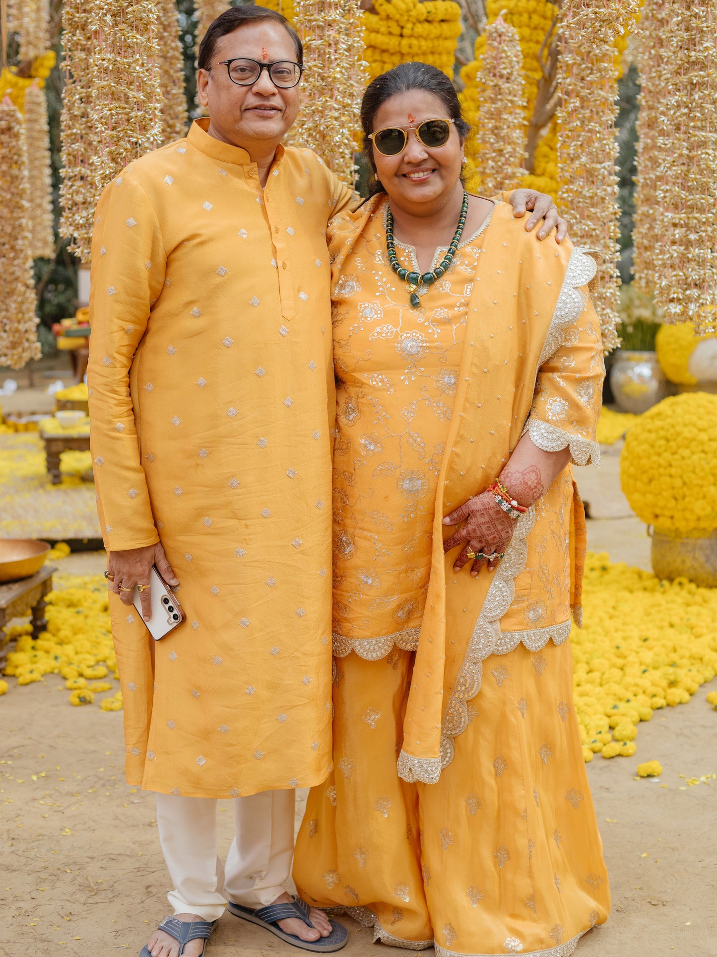 FAMILY IN ORANGE TISSUE SHARARA SET