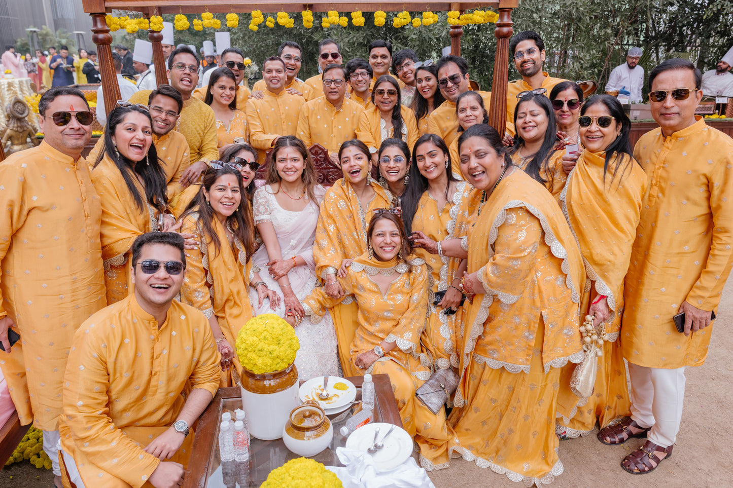 FAMILY IN ORANGE TISSUE SHARARA SET
