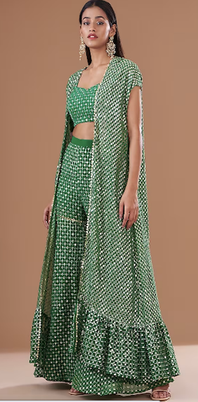 GREEN ZARI & SEQUIN 3 PIECE SET