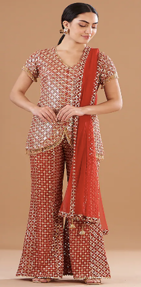 RED ZARI & SEQUIN COORD SET