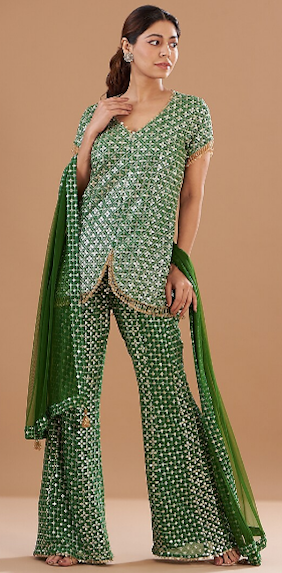 GREEN ZARI & SEQUIN COORD SET