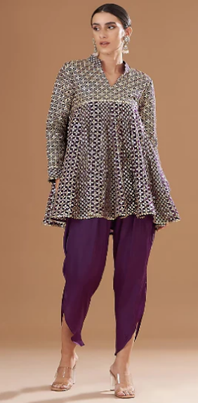 PURPLE ZARI & SEQUIN DHOTI SET