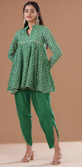 GREEN ZARI & SEQUIN DHOTI SET