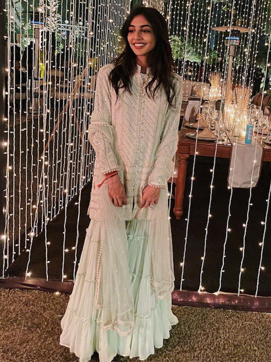 CHIKANKARI FRILL SHARARA SET