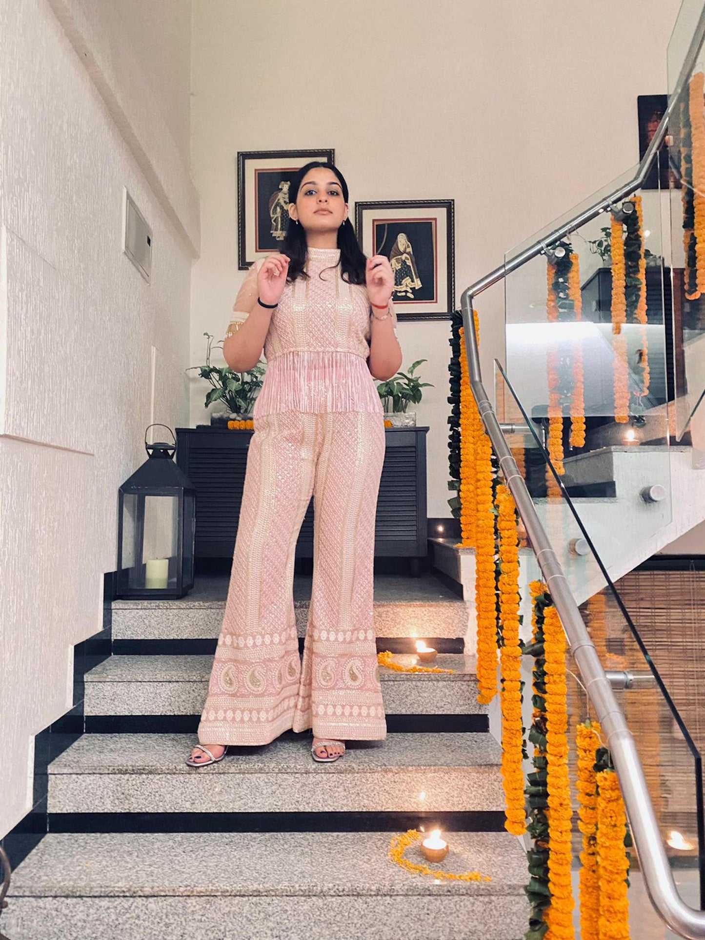 PINK CHIKANKARI COORD SET