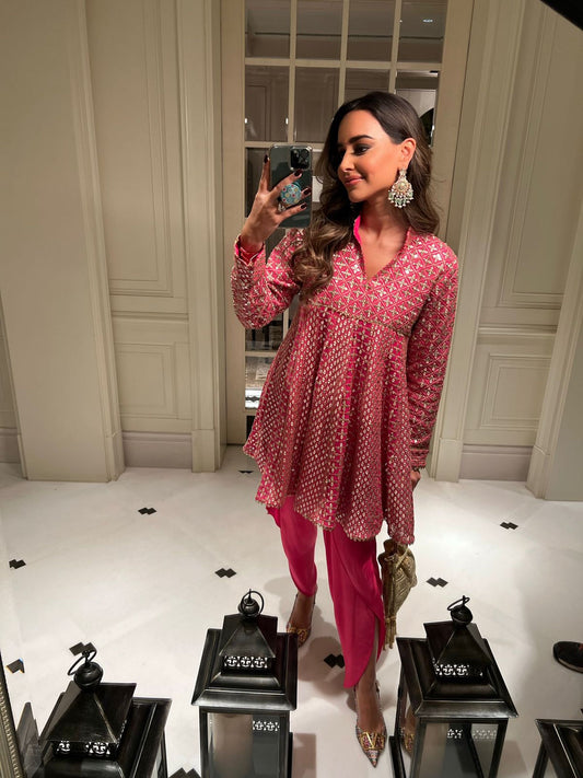 ARUSHI MEHRA IN RANI PINK ZARI & SEQUIN DHOTI SET