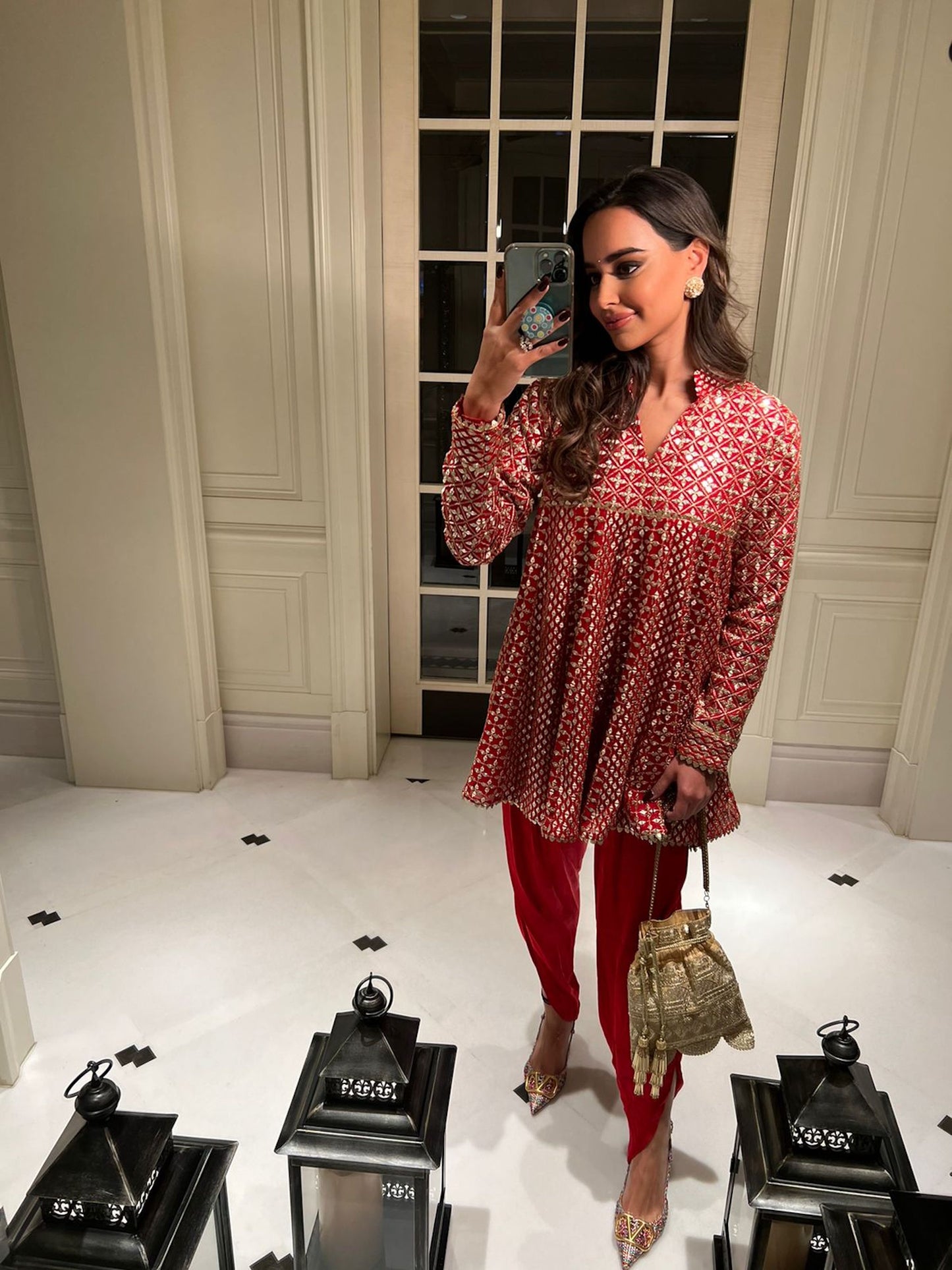 ARUSHI MEHRA IN RED ZARI & SEQUIN DHOTI SET