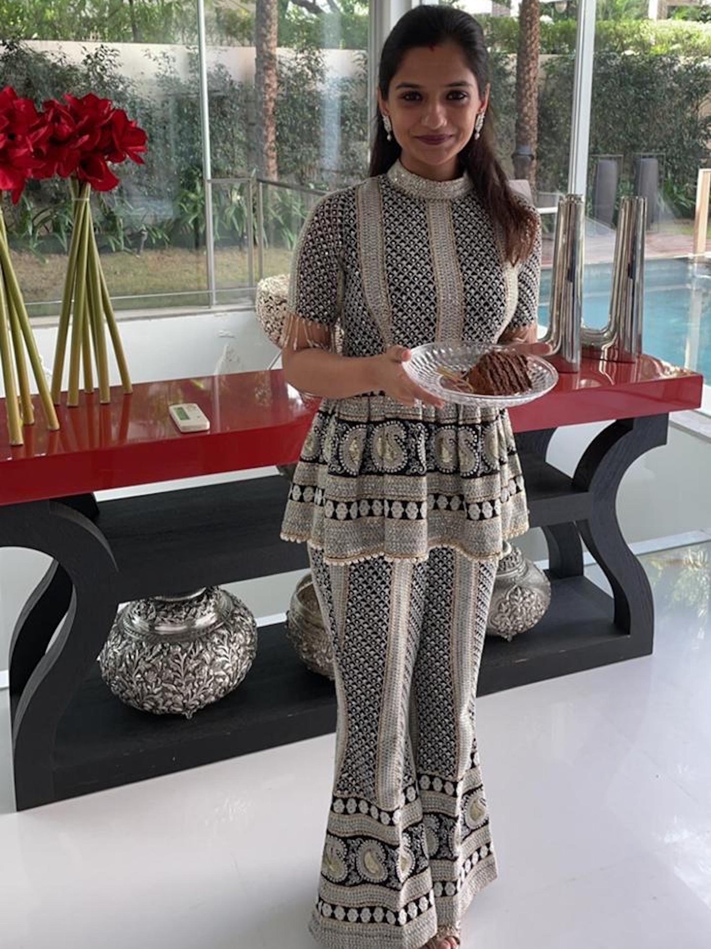 BLACK CHIKANKARI PEPLUM COORD SET