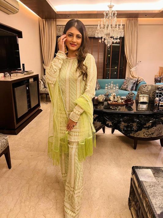 GREEN CHIKANKARI COORD SET