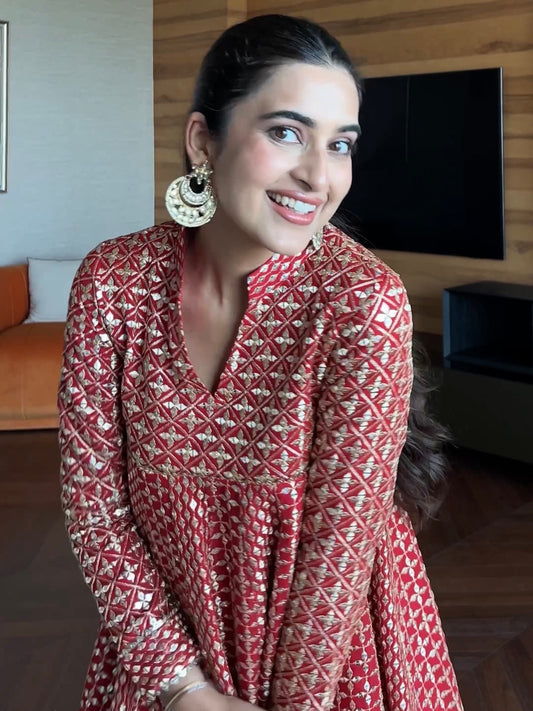 BHAVDEEP KAUR IN RED ZARI & SEQUIN DHOTI SET