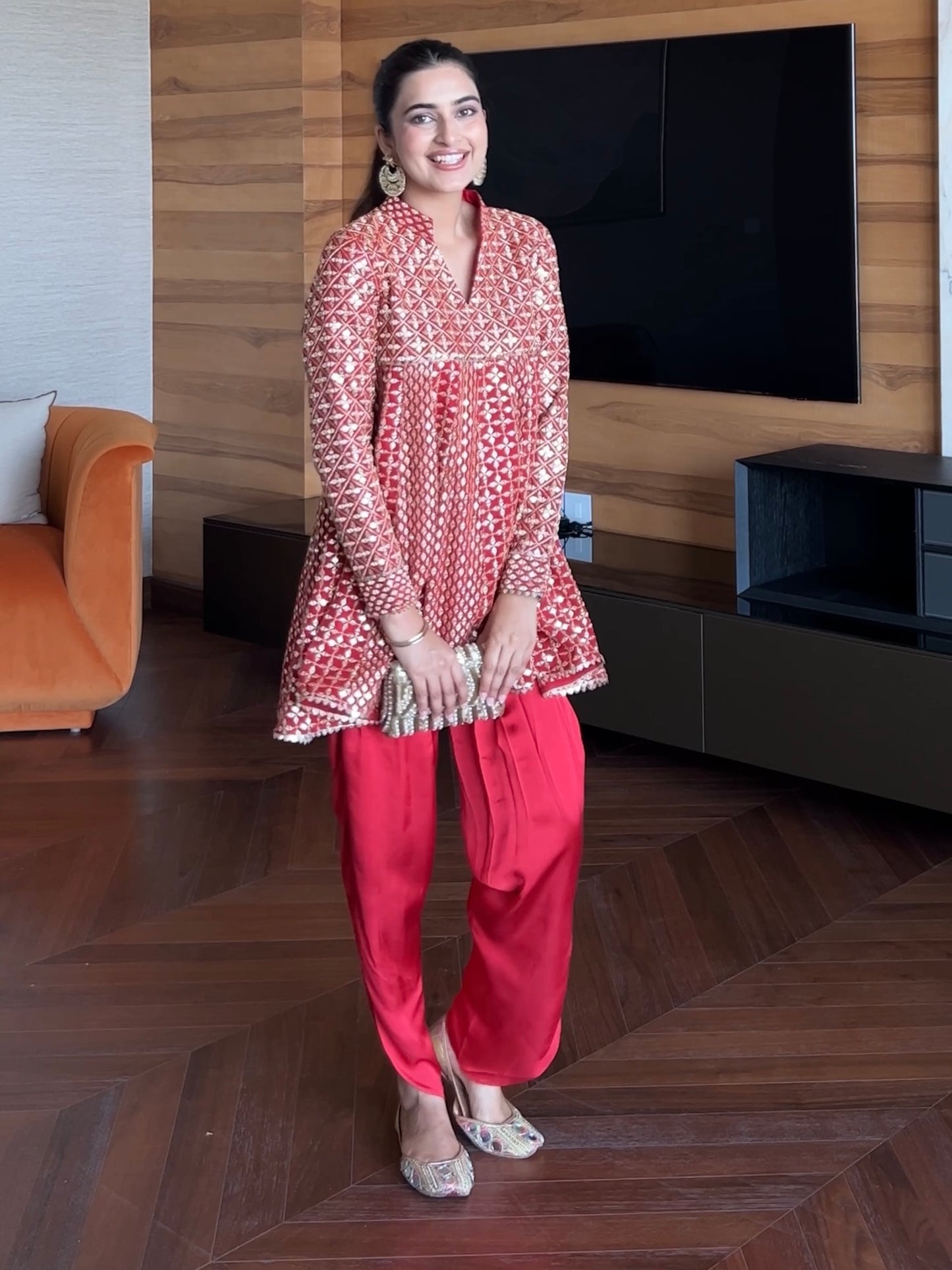 BHAVDEEP KAUR IN RED ZARI & SEQUIN DHOTI SET