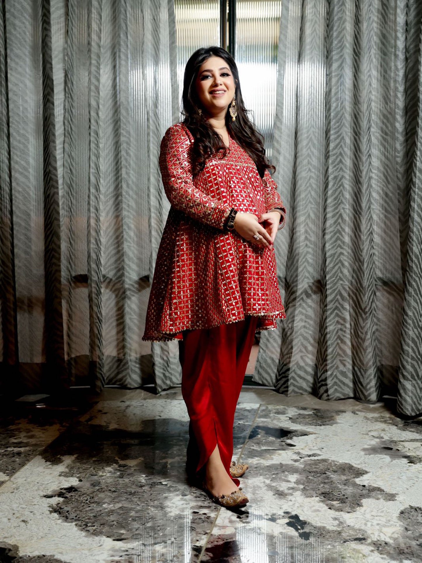 RED ZARI & SEQUIN DHOTI SET