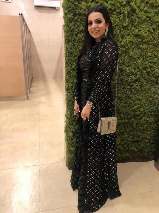 TANYA NARANG IN BLACK MIRROR WORK JACKET SET