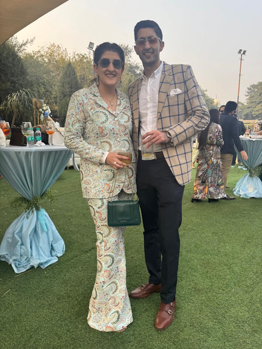 LIGHT BLUE MULTI COLOR EMBROIDERED BLAZER SET