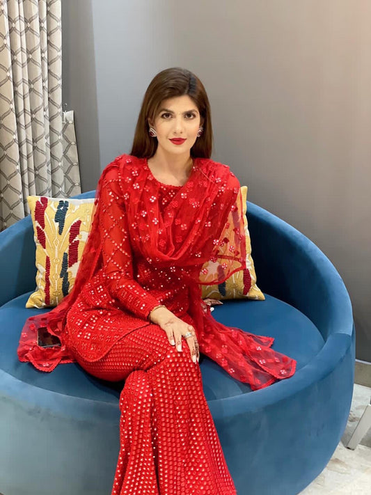 NEHA NAGAR IN RED MIRROR WORK COORD SET