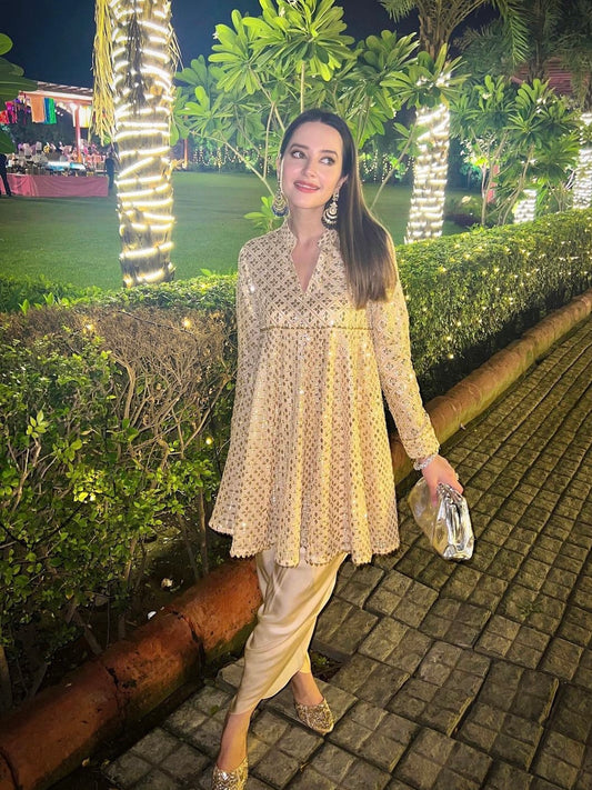 KOMAL KAPOOR IN IVORY ZARI & SEQUIN DHOTI SET