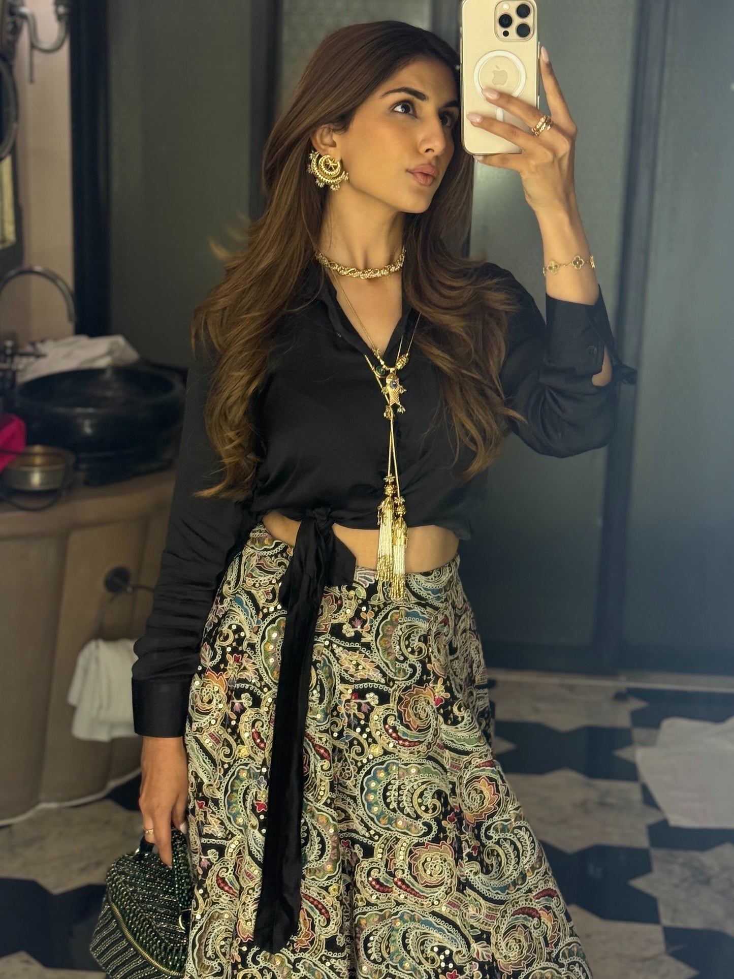 MEHER TALUJA IN BLACK MULTI COLOR EMBROIDERED SKIRT SET