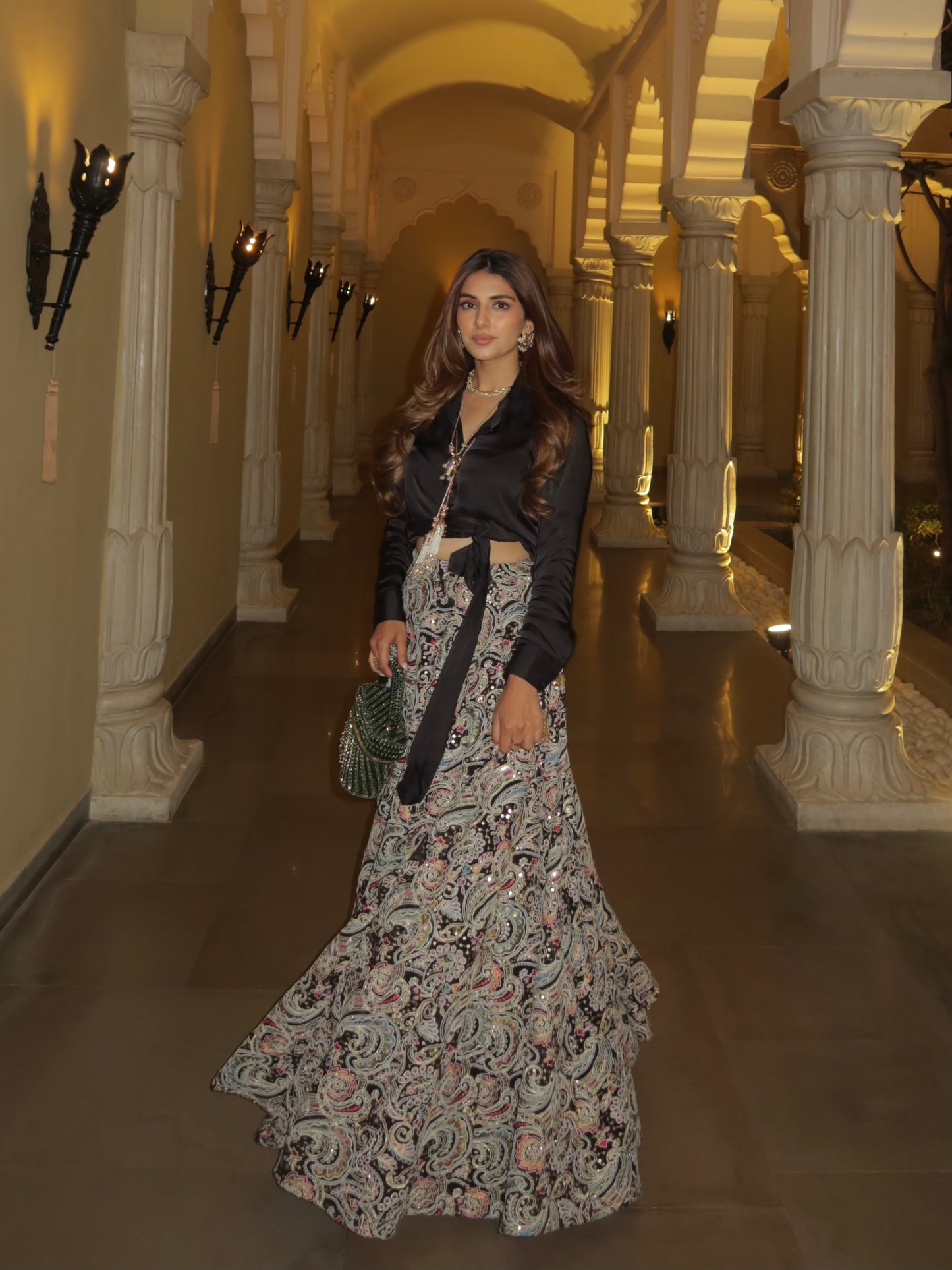 MEHER TALUJA IN BLACK MULTI COLOR EMBROIDERED SKIRT SET