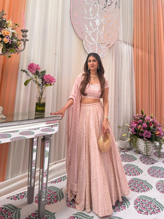 MEHER TALUJA IN PINK ZARI & SEQUIN LEHENGA SET